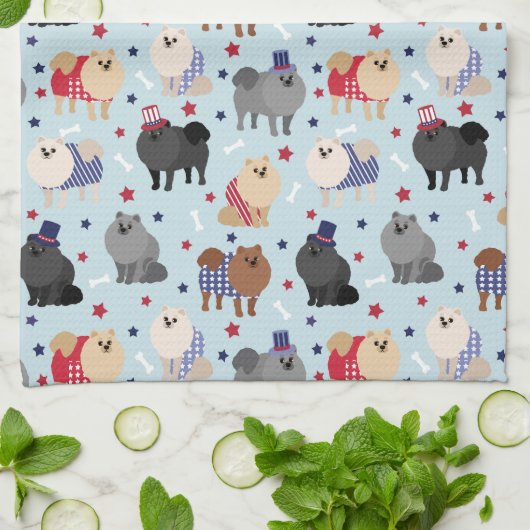 Patriottische pommeren Dog Kitchen Towel Theedoek (Gevouwen)