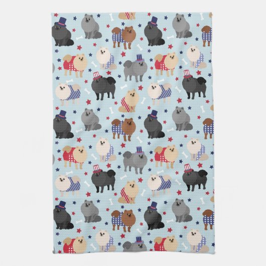 Patriottische pommeren Dog Kitchen Towel Theedoek (Verticaal)
