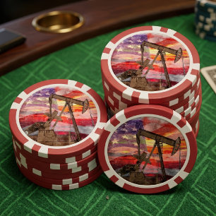 Patriottische pompinstallatie bij zonsondergang Pa Poker Chips
