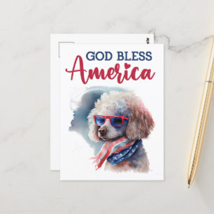 Patriottische Poodle, God Bless America Briefkaart