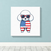 Patriottische Poodle met Zonnebril Vectorontwerp_1 Canvas Afdruk (Insitu (Houten vloer))