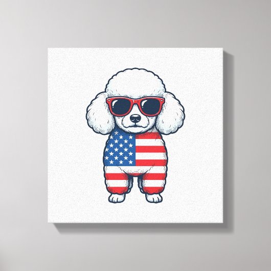Patriottische Poodle met Zonnebril Vectorontwerp_1 Canvas Afdruk (Voorkant)