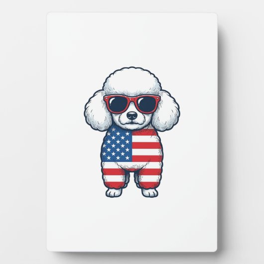 Patriottische Poodle met Zonnebril Vectorontwerp_1 Fotoplaat (voorkant)