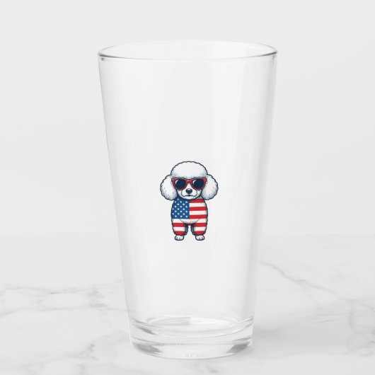 Patriottische Poodle met Zonnebril Vectorontwerp_1 Glas (Voorkant)