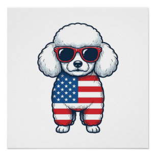 Patriottische Poodle met Zonnebril Vectorontwerp_1 Perfect Poster