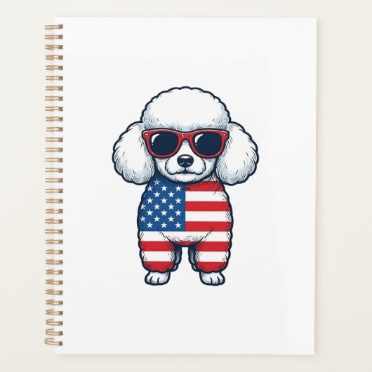 Patriottische Poodle met Zonnebril Vectorontwerp_1 Planner (Voorkant)