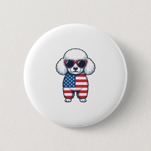 Patriottische Poodle met Zonnebril Vectorontwerp_1 Ronde Button 5,7 Cm (Voorkant)