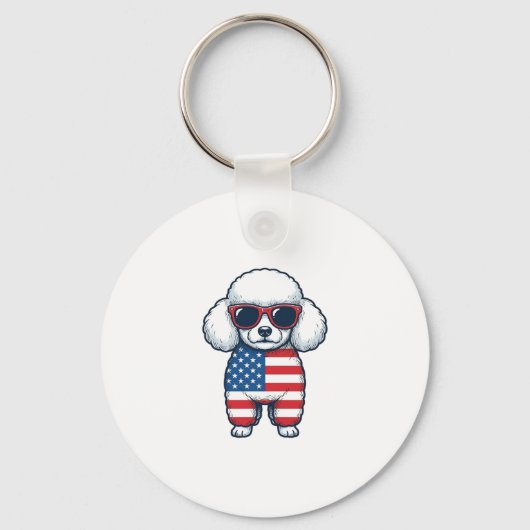 Patriottische Poodle met Zonnebril Vectorontwerp_1 Sleutelhanger (Voorkant)
