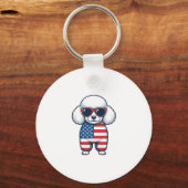 Patriottische Poodle met Zonnebril Vectorontwerp_1 Sleutelhanger (Voorkant)