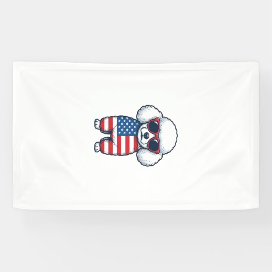 Patriottische Poodle met Zonnebril Vectorontwerp_1 Spandoek (Horizontaal)