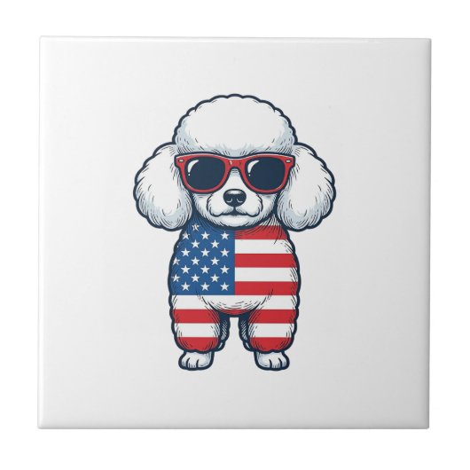 Patriottische Poodle met Zonnebril Vectorontwerp_1 Tegeltje (Voorkant)
