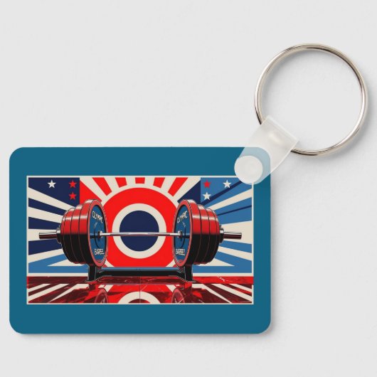 Patriottische Pop Art Olympic Barbell Set Sleutelhanger (Voorkant)