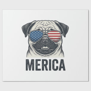 Patriottische Pug Merica Vintage Gravure Shirt Ont Cadeaupapier