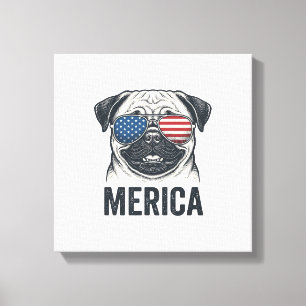 Patriottische Pug Merica Vintage Gravure Shirt Ont Canvas Afdruk