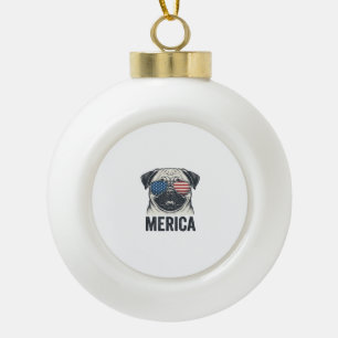 Patriottische Pug Merica Vintage Gravure Shirt Ont Keramische Bal Ornament