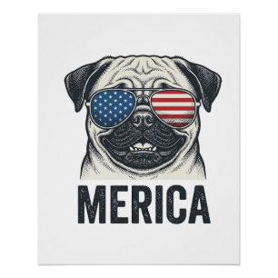 Patriottische Pug Merica Vintage Gravure Shirt Ont Perfect Poster