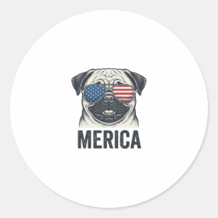 Patriottische Pug Merica Vintage Gravure Shirt Ont Ronde Sticker