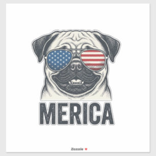 Patriottische Pug Merica Vintage Gravure Shirt Ont Sticker