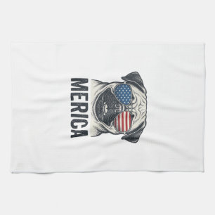 Patriottische Pug Merica Vintage Gravure Shirt Ont Theedoek