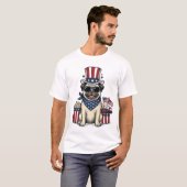Patriottische Pug Vintage Gravure Hond Shirt Ontwe (Voorkant volledig)
