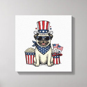 Patriottische Pug Vintage Gravure Hond Shirt Ontwe Canvas Afdruk