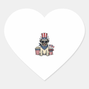 Patriottische Pug Vintage Gravure Hond Shirt Ontwe Hart Sticker