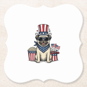Patriottische Pug Vintage Gravure Hond Shirt Ontwe Kartonnen Onderzetters
