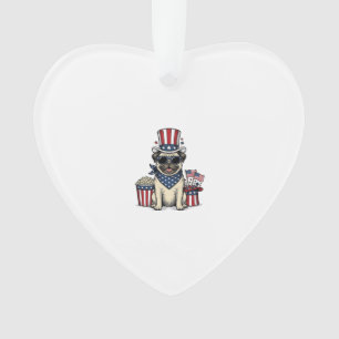 Patriottische Pug Vintage Gravure Hond Shirt Ontwe Ornament