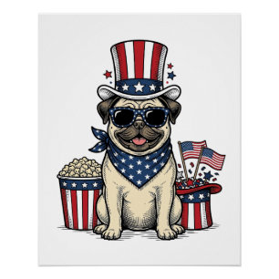 Patriottische Pug Vintage Gravure Hond Shirt Ontwe Perfect Poster