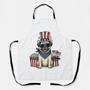 Patriottische Pug Vintage Gravure Hond Shirt Ontwe Schort