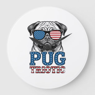 Patriottische Pug Vintage Gravure Shirt Ontwerp_1 Grote Klok