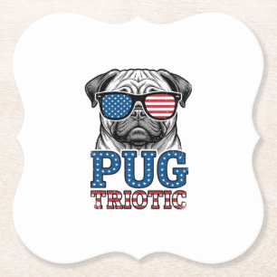 Patriottische Pug Vintage Gravure Shirt Ontwerp_1 Kartonnen Onderzetters