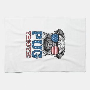 Patriottische Pug Vintage Gravure Shirt Ontwerp_1 Theedoek