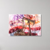 Patriottische Pumpjack Waterverf Zonsondergang Kun Canvas Afdruk (Voorkant)