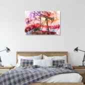 Patriottische Pumpjack Waterverf Zonsondergang Kun Canvas Afdruk (Insitu (Slaapkamer))