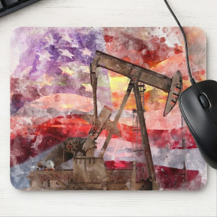 Patriottische Pumpjack Waterverf Zonsondergang Kun Muismat