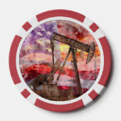 Patriottische Pumpjack Waterverf Zonsondergang Kun Poker Chips (Achterkant)