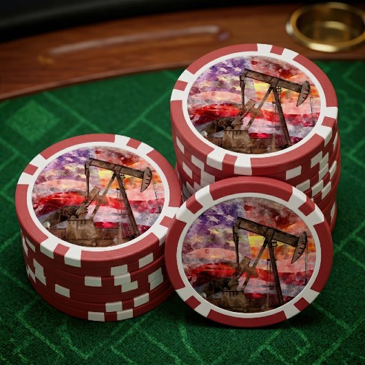 Patriottische Pumpjack Waterverf Zonsondergang Kun Poker Chips