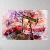 Patriottische Pumpjack Waterverf Zonsondergang Kun Poster (Voorkant)
