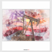 Patriottische Pumpjack Waterverf Zonsondergang Kun Sticker (Vel)