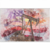 Patriottische Pumpjack Waterverf Zonsondergang Kun Sticker (Voorkant)