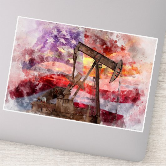 Patriottische Pumpjack Waterverf Zonsondergang Kun Sticker