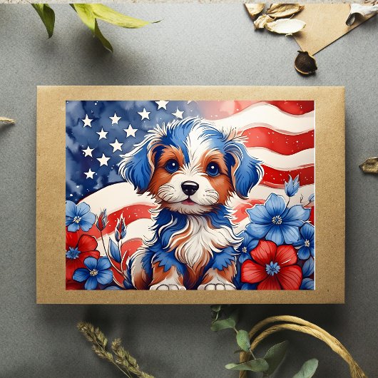 Patriottische pup te midden van bloei Briefkaart