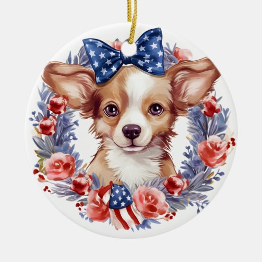 Patriottische Puppy 4 juli Amerikaanse Onafhankeli Keramisch Ornament (Voorkant)