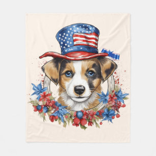 Patriottische Puppy 4 juli Onafhankelijkheidsdag V Fleece Deken