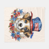 Patriottische Puppy 4 juli Onafhankelijkheidsdag V Fleece Deken (Voorkant (Horizontaal))