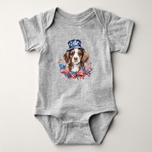 Patriottische Puppy 4 juli Onafhankelijkheidsdag V Romper (Voorkant)