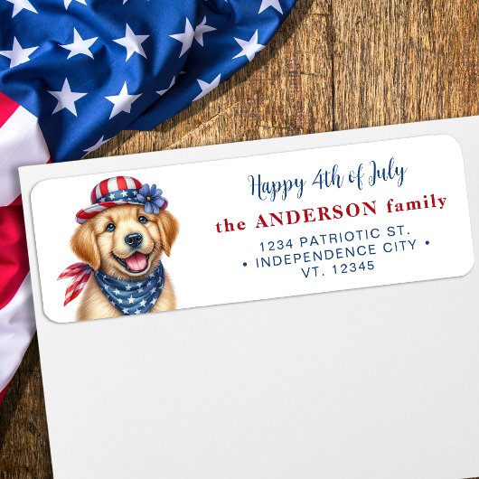 Patriottische puppy 4 juli retouradres etiket