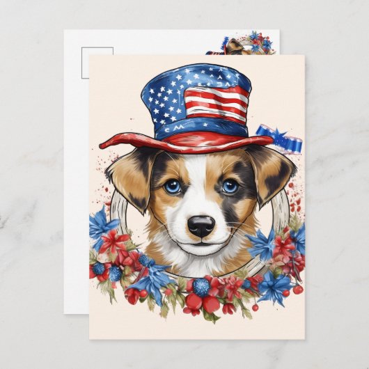 Patriottische Puppy 4 juli Verenigde Staten Onafha Briefkaart (Voorkant / Achterkant)