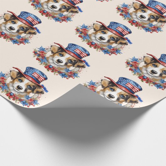 Patriottische Puppy 4 juli Verenigde Staten Onafha Cadeaupapier (Hoek)